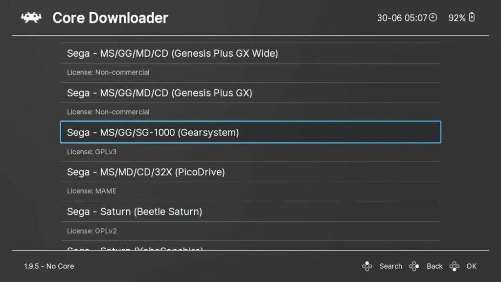 Selecting a core in RetroArch on ONEXPLAYER 1S