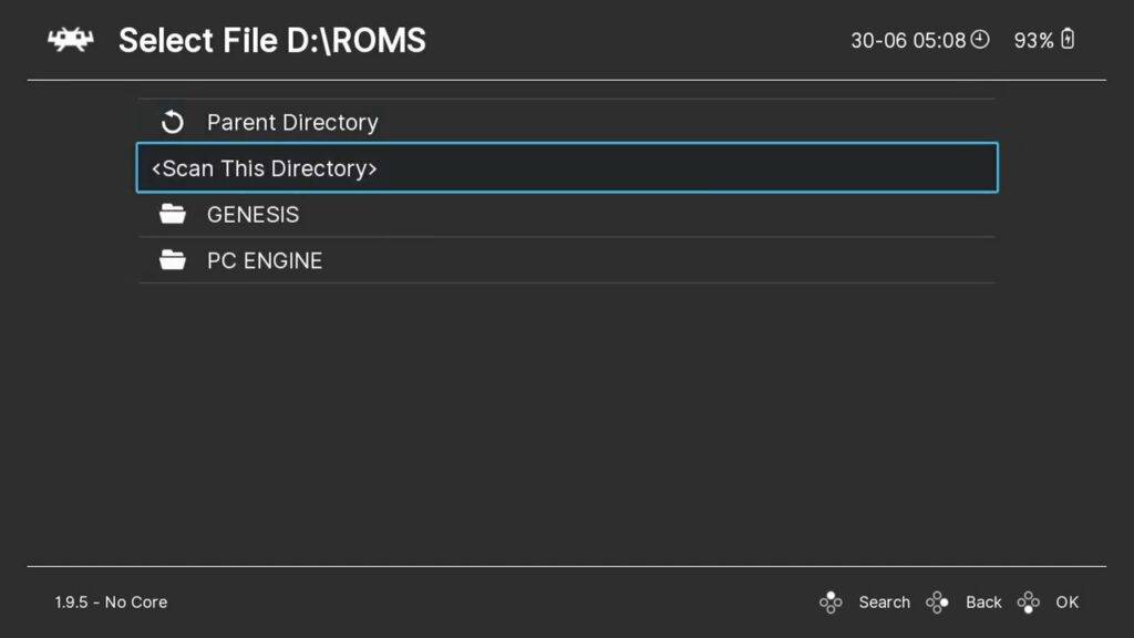 Scanning directory in RetroArch on ONEXPLAYER 1S