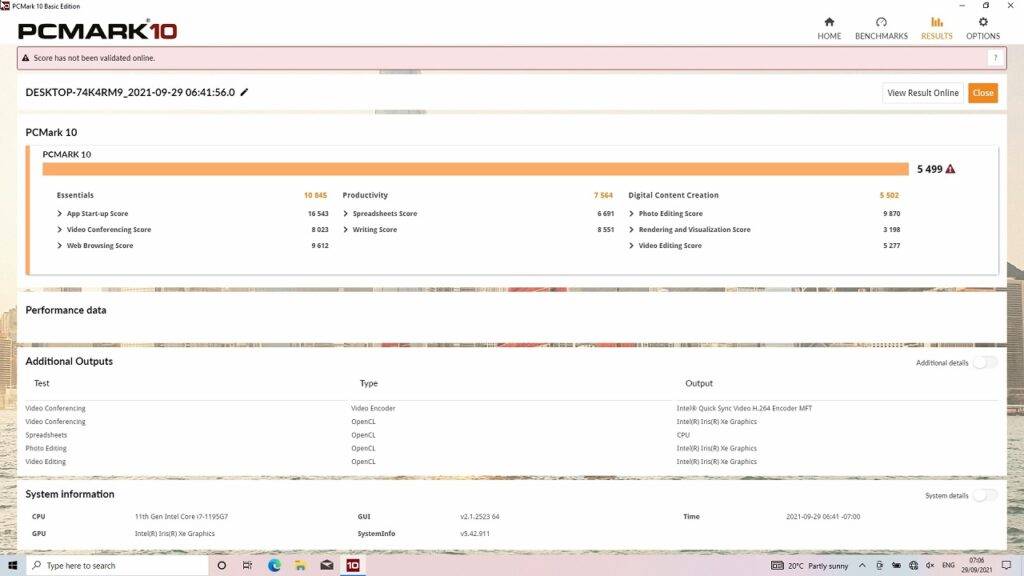 GPD Win MAX 2021 PCMark Score