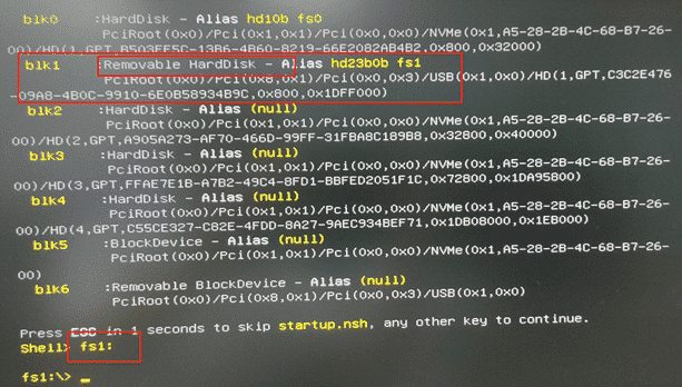 Windows 11 on Minisforum - Selecting the drive in EFI shell