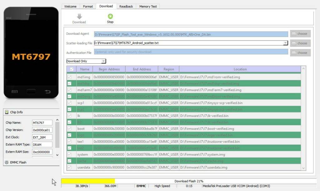 SP Flash Tool während des Flashens