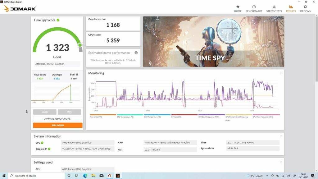 ONEXPLAYER AMD 4800U 3DMark pontszám