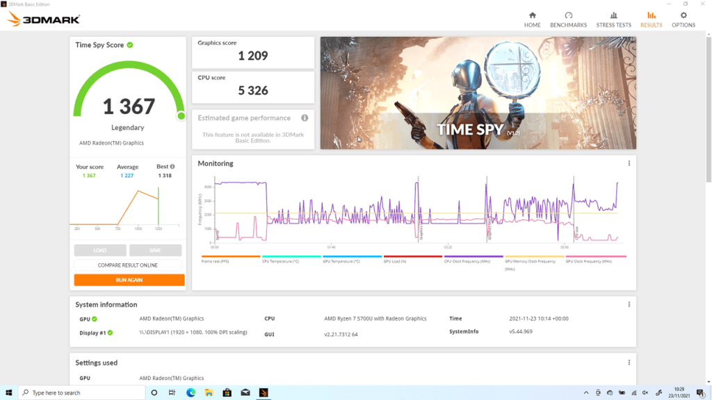ONEXPLAYER AMD 5700U 3DMark pontszám