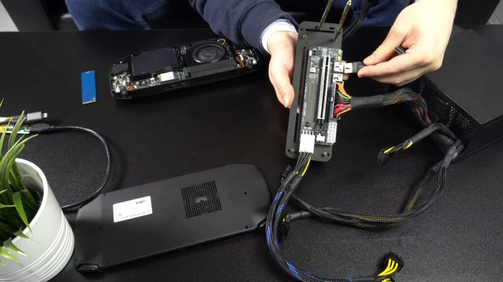 Connecting the two data cables to the PCIe Riser