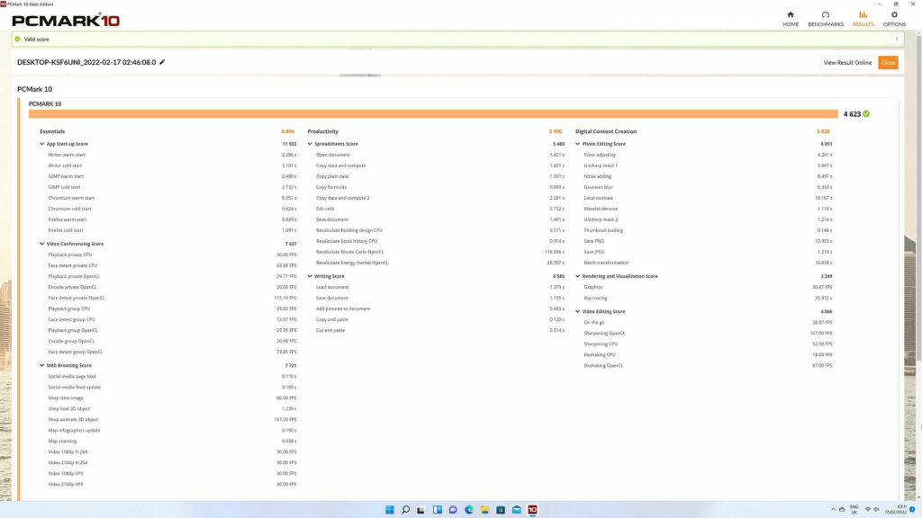PCMark benchmark results