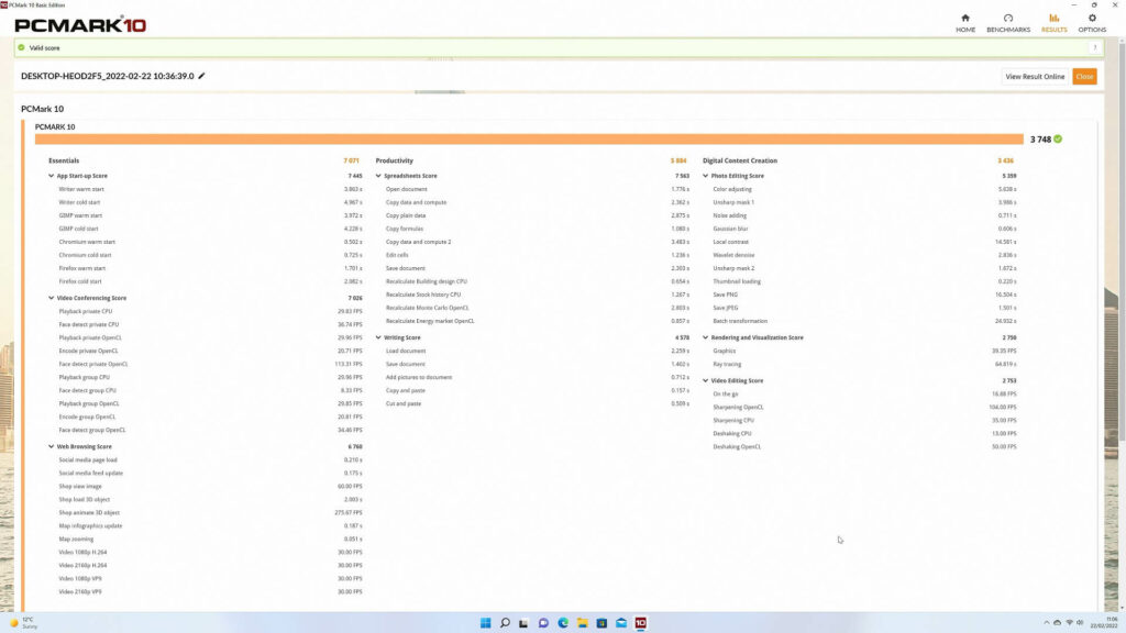 PCMark benchmark result for Minisforum UM350