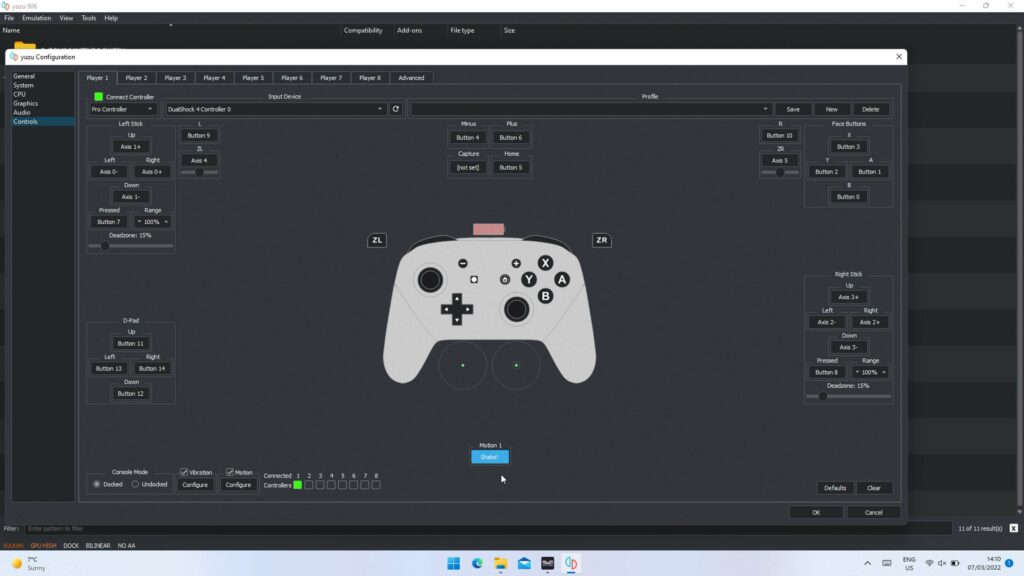 Yuzu controller configuration