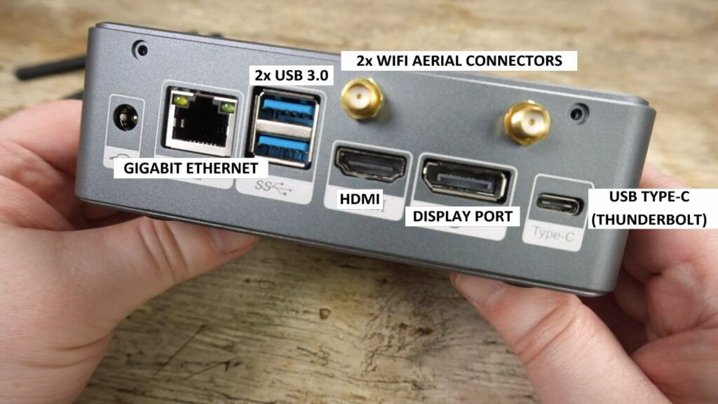 Back view of the DroIX Proteus 11S home mini PC