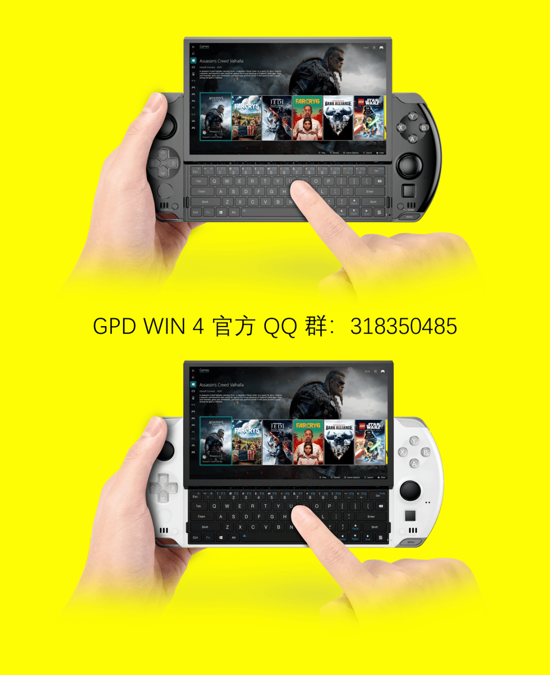 Asmuo, žaidžiantis GPD WIN 4 su klaviatūra