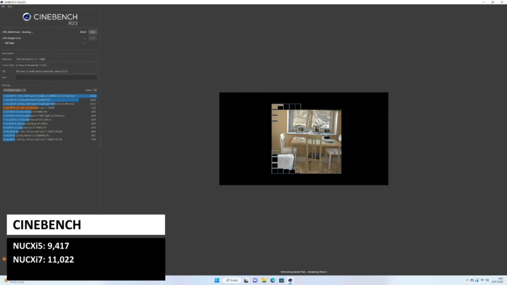 Výsledky NUCXi5 a NUCXi7 Cinebench