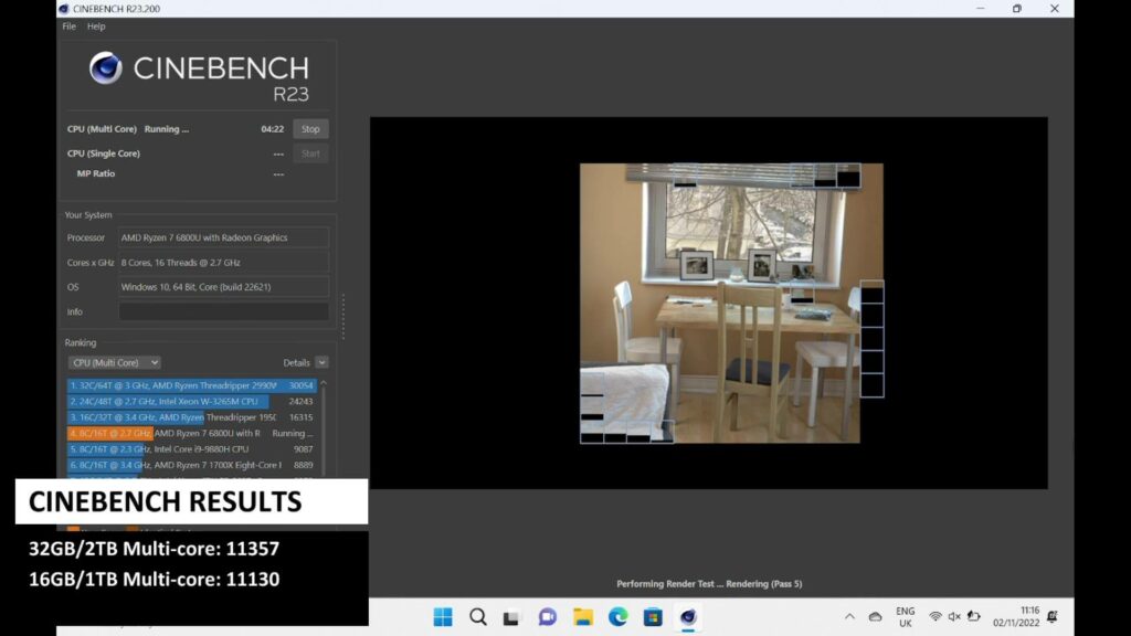 Résultats de Cinebench