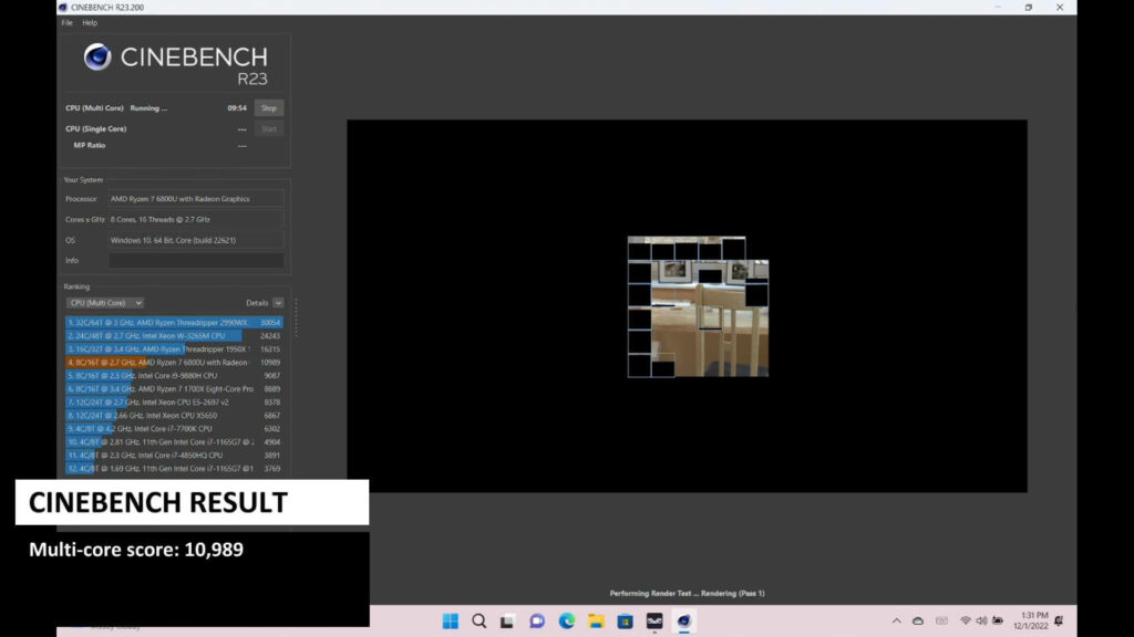 Výsledek benchmarku Cinebench