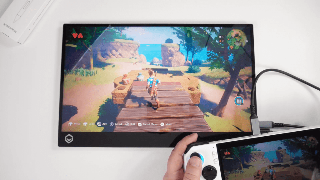Handheld gaming PC on the portable monitor