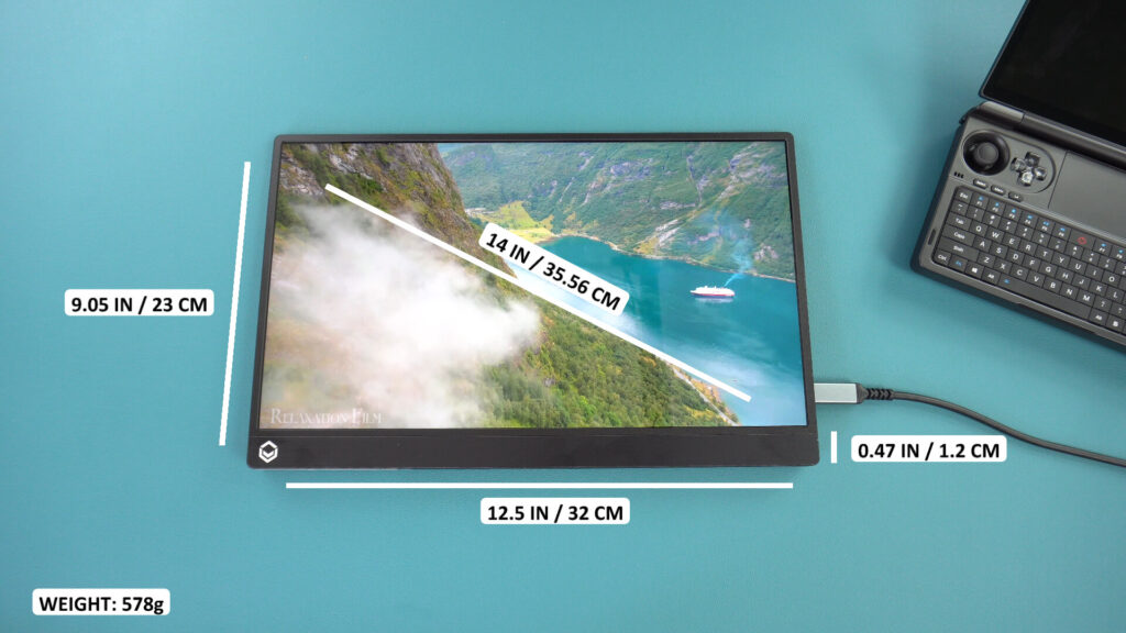 DroiX PM14 portatīvā monitora izmēri