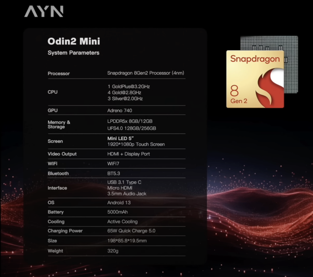 Especificaciones del Ayn Odin 2 mini