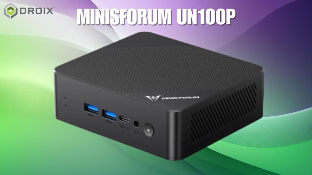 Minisforum UN100P priekis ir dešinė pusė