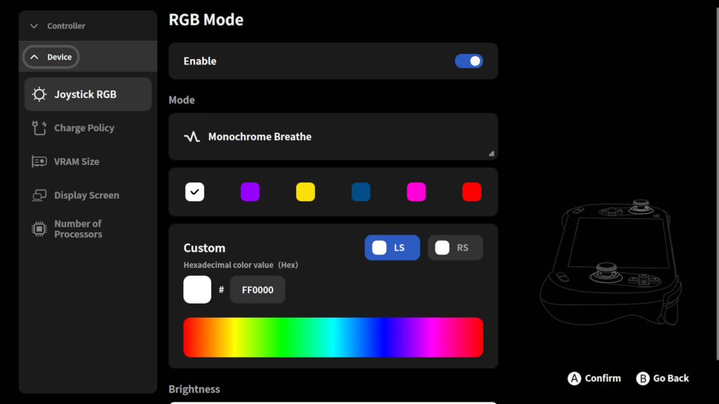 Setări AYA SPACE RGB