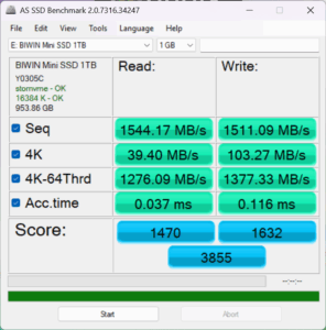GPD WIN 5 Mini SSD AS SSD SSD salīdzinošais tests