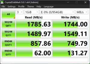 GPD WIN 5 Mini SSD CrystalDiskMark salīdzinošais tests
