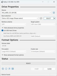 "Rufus" įkrovos USB programinė įranga