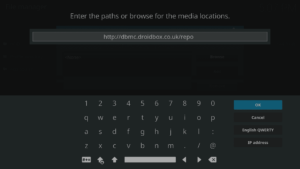 Kodi 17 LibreELEC Gestore file di sistema Aggiungi sorgente URL Inserimento URL da tastiera Inserito