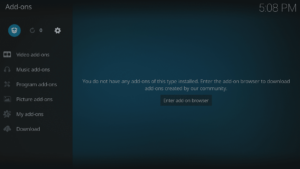Kodi 17 LibreELEC Kodi Homescreen Componenti aggiuntivi Icona del browser evidenziata