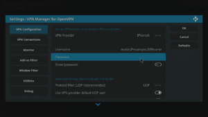 Kodi 17 LibreELEC VPN Manager per OpenVPN Configurazione Prima Area Password