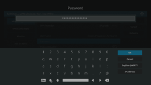 Kodi 17 LibreELEC VPN Manager per OpenVPN Configurazione della prima area Tastiera per l'inserimento della password