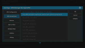 Kodi 17 LibreELEC VPN Manager per OpenVPN Area connessioni VPN
