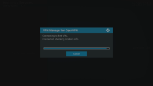 Kodi 17 LibreELEC VPN Manager per OpenVPN Connessioni VPN Connessione effettuata Autotest