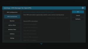 Kodi 17 LibreELEC VPN Manager per OpenVPN Connessioni VPN Connessione effettuata Connessione confermata