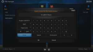 Kodi 16 LibreELEC VPN Manager per OpenVPN File Manager Aggiungi fonte Invio Etichetta Tastiera
