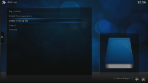 Kodi 16 LibreELEC VPN Manager per OpenVPN Menu di sistema Area Add-Ons Installare da ZIP Evidenziato