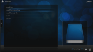 Kodi 16 LibreELEC VPN Manager per OpenVPN Menu di sistema Area Add-Ons Installare dal repository