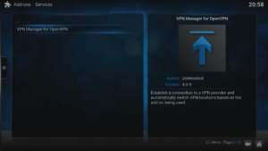Kodi 16 LibreELEC VPN Manager for OpenVPN Menu di sistema Area Add-Ons Installa dal repository Seleziona VPN Manager for OpenVPN