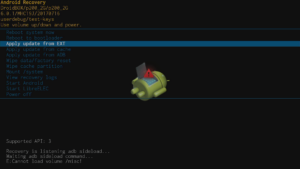 Android 6-gjenopprettingsmeny Bruk oppdatering fra EXT uthevet
