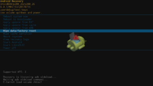 Android 6-gjenopprettingsmeny Tørk data / fabrikkinnstilling uthevet
