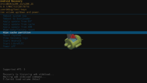 Android 6-gjenopprettingsmeny Tørk cache-partisjon uthevet