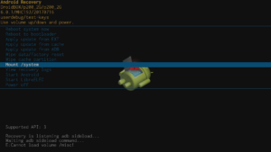 Android 6 gjenopprettingsmeny monteringssystem uthevet