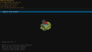 Android 6-gjenopprettingsmeny Bruk oppdatering fra EXT valgt, oppdatering fra sd-kort uthevet