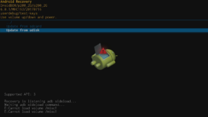 Android 6-gjenopprettingsmeny Bruk oppdatering fra EXT valgt, oppdatering fra udisk uthevet