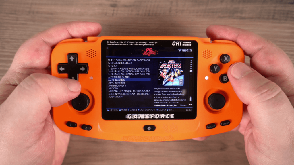 EmuELEC showing new theme with text, image and game description