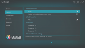 LibreELEC 8.0.2 Konfigurace LibreELEC Síť zobrazující již povolenou WiFi