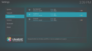 LibreELEC 8.0.2 Konfigurace LibreELEC b Oblast připojení Výběr sítě WiFi