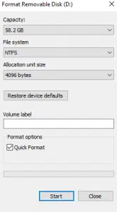 Assurez-vous que la carte est formatée en NTFS, puis cliquez sur Formater.