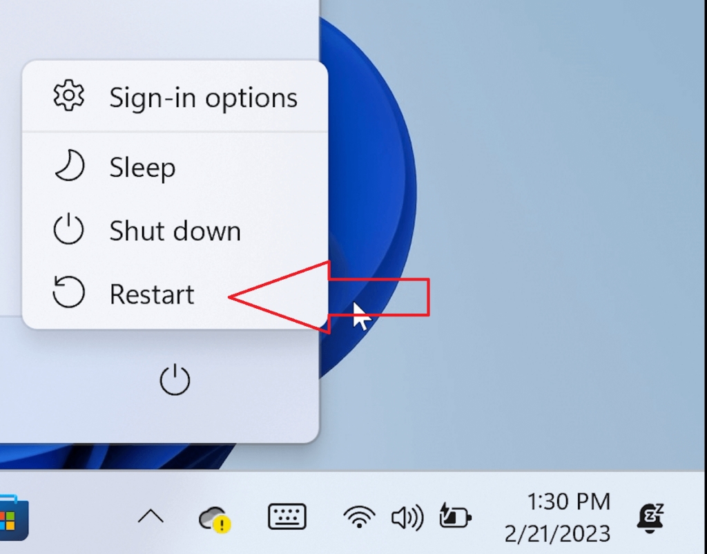 Hold SHIFT and click on Restart