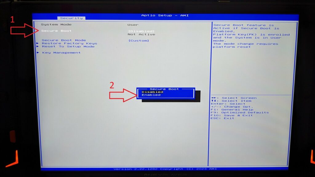 Select Secure Boot then Enabled