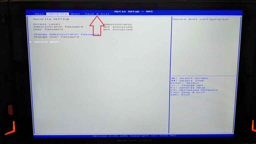 Press ESC key, then choose Save & Exit
