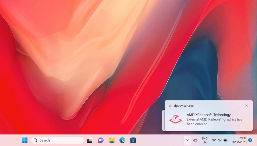 AMD XConnect Enabled notification for USB 4 connection