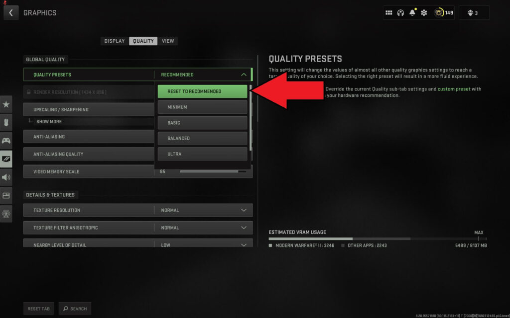 Many games have a Recommended quality setting and various levels of quality
